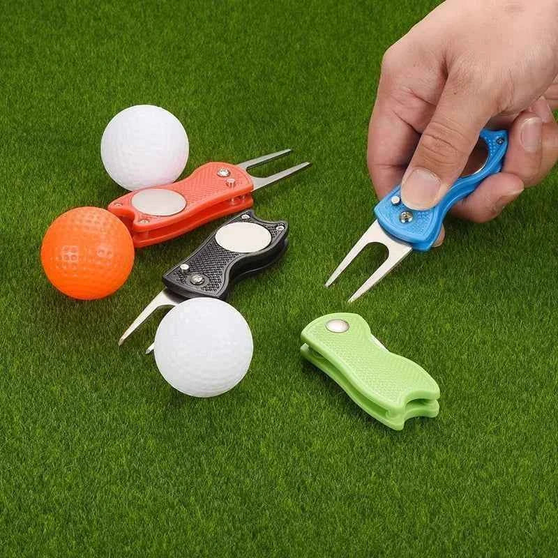 Golf Divot Repair Tool Foldable Metal Golf Green Divot Tool with Magnetic Ball Marker