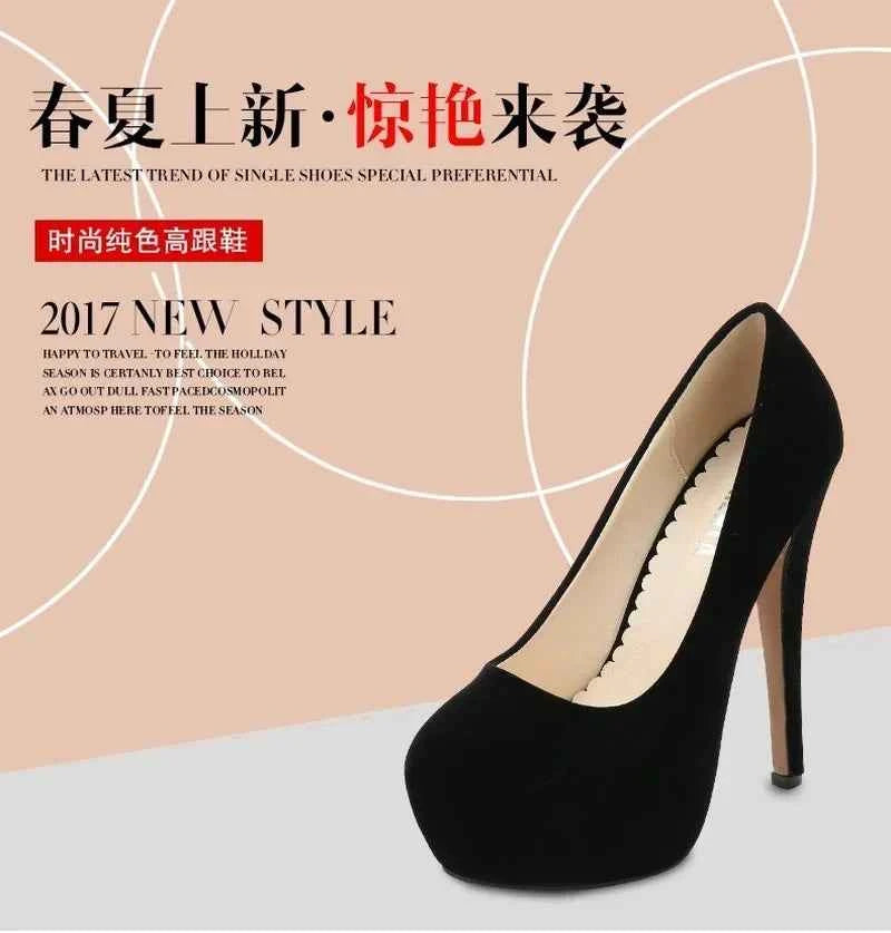 Women Pumps Fashion Flock Womens Sandals 14cm Platform Wedding Pumps Casual Thin Heels Womens Shoes
