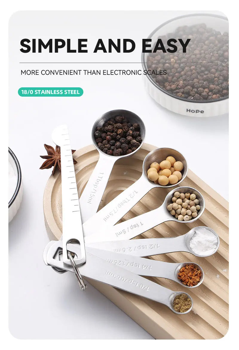 Stainless steel measuring spoon 4/6/7/8 pcs set with scale measuring ruler spoon kitchen coffee baking measuring tool set