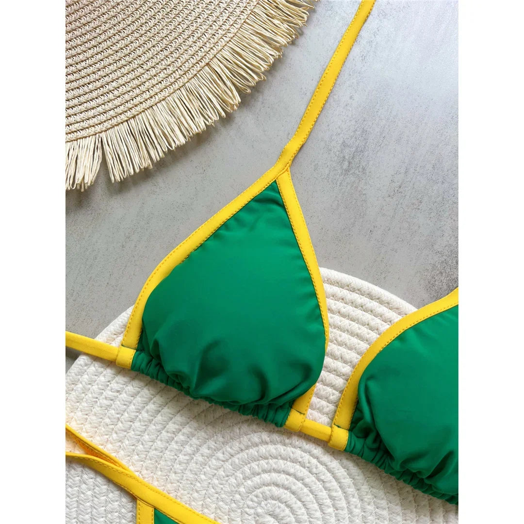 2027 Fashion Brazilian Flag Women Two Piece Bikini Set G String Thong Swimwear Sexy Beach Pool Vacation Swimsuit for Female