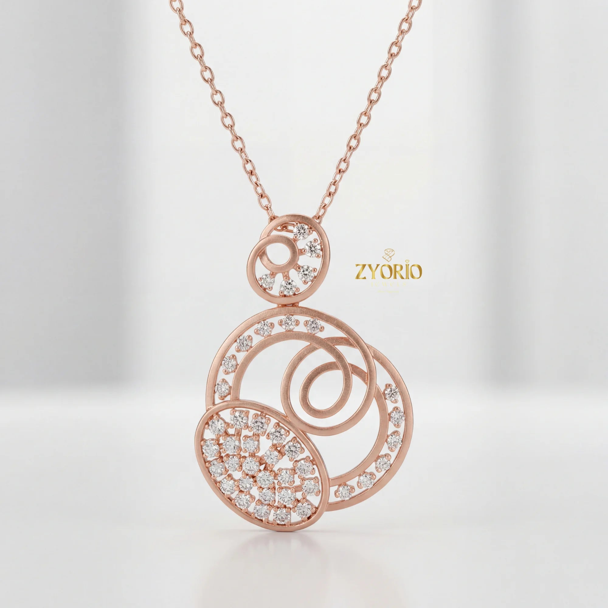 Sterling Silver Triple Circle Diamond Pendant Necklace Modern Luxury Jewelry for Engagement Wedding Anniversary Party