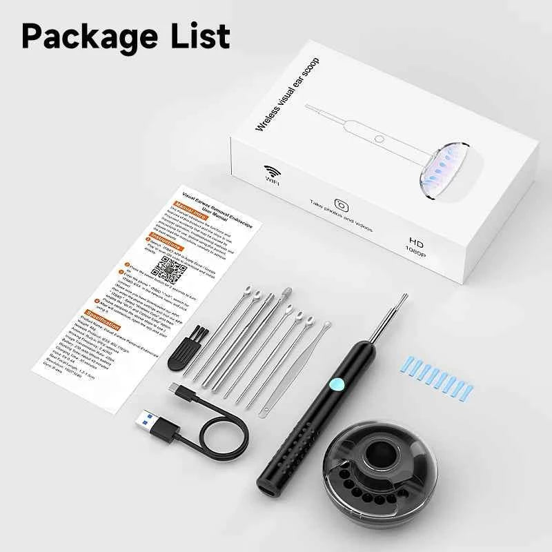 WiFi Visual Ear Scope 4.2mm 1080P Camera with Ear Spoon Base for iOS/Android Ear Cleaning Otoscope Endoscope Camera for Health