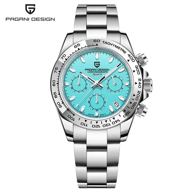 PAGANI DESIGN New Stainless Steel Bezel Men Quartz wristwatches Luxury Sapphire Glass Chronograph VK63 Watch Men reloj hombre
