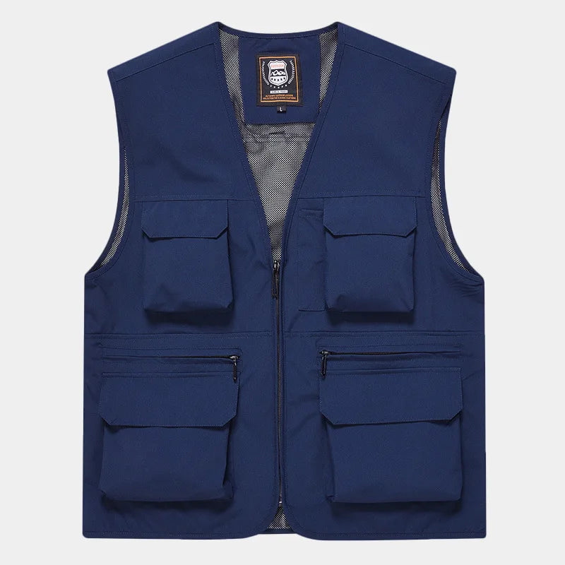 FGKKS Brand Men's Fashion Vest Solid Color Tooling Style Waistcoat Thin Multi-Pocket Casual Loose Vest for Men