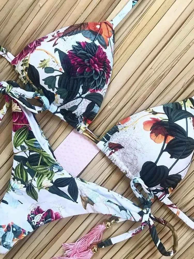 2020 New Bikinis Women Swimsuit Cross Bandage Swimwear Push Up Bikini Set Beach Bathing Suit Brazilian Biquni Print