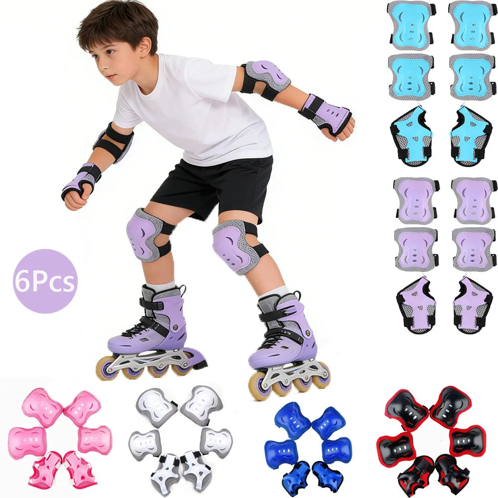 Kids Knee Pads Elbow Pads Age 3-7 Toddler Boys Girls, 6 In 1 Protective Gear Safety Set with Wrist Guard for Skating Cycling Ne