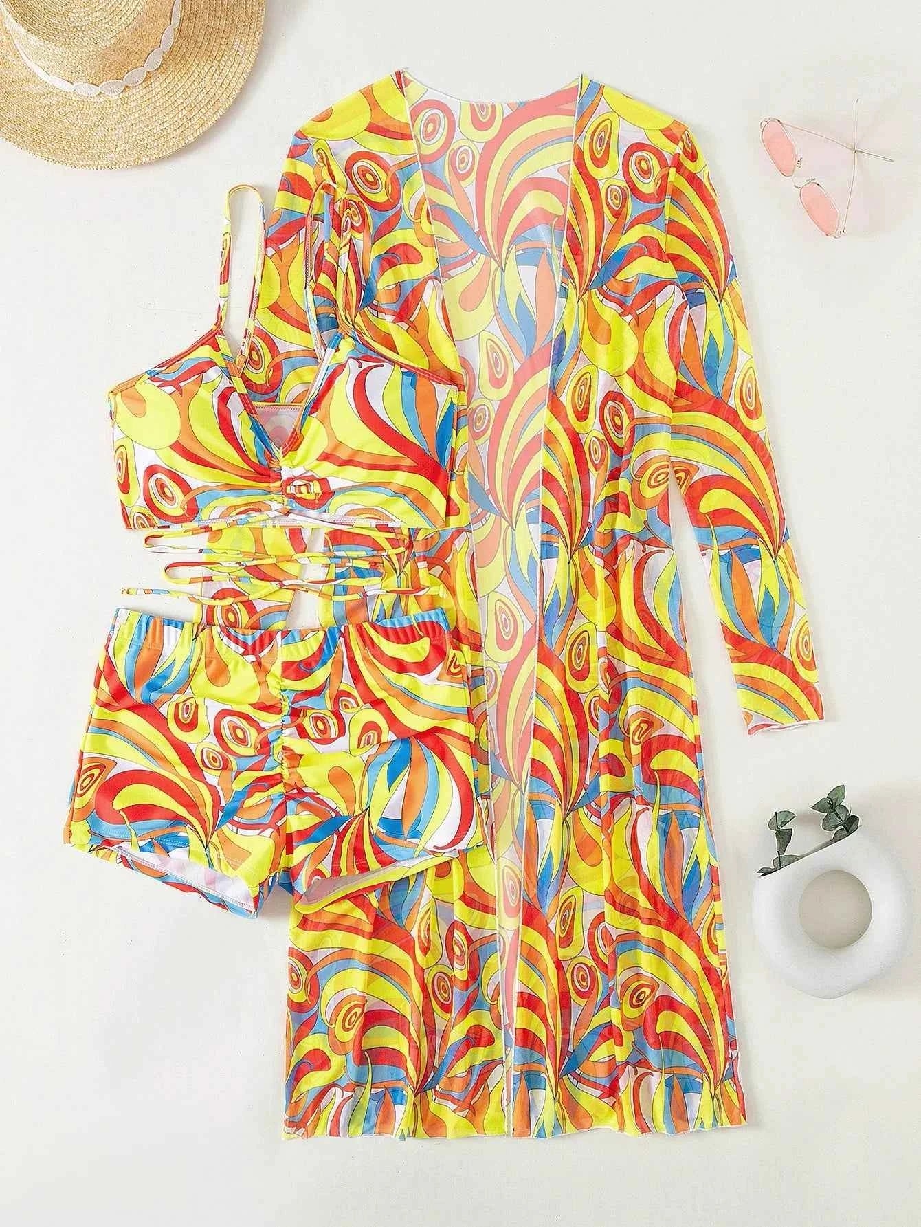 Sexy Print Bikini 2026 Women High Waist Swimsuit Cover Up Swimwear Female Lady Bathing Suit Swimming Summer Beachwear