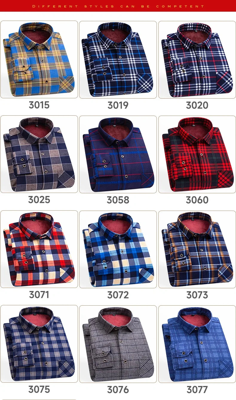 Men's long-sleeved shirt with fleece thickened warm autumn and winter plus size 8XL9XL slim casual plaid everything comfortable