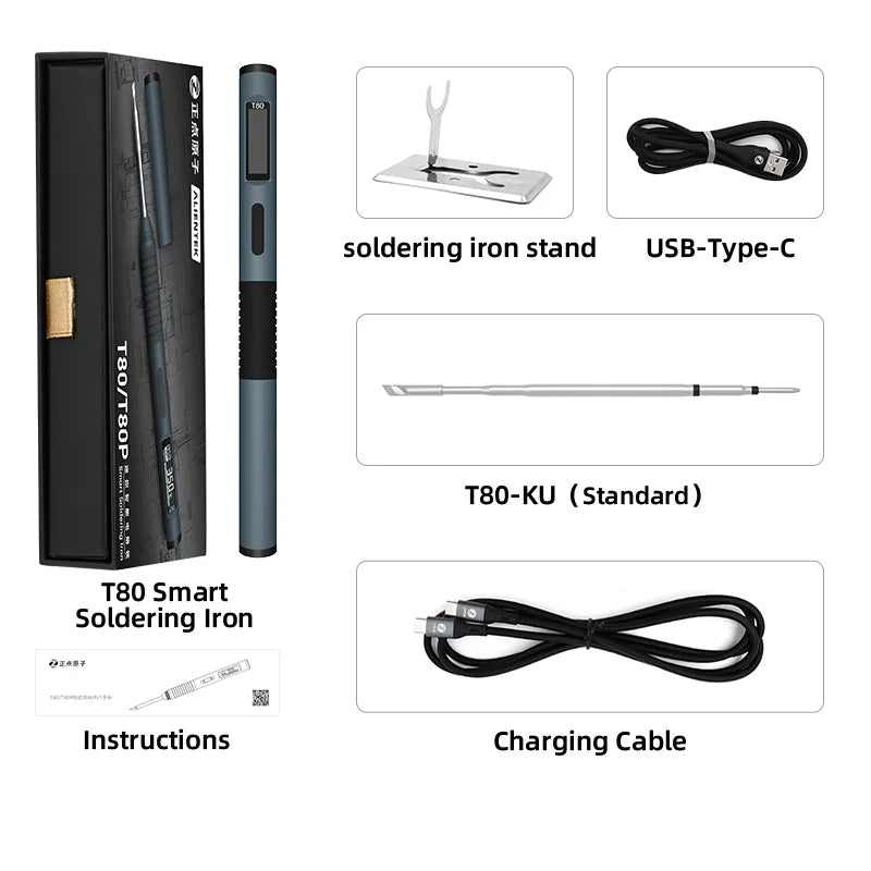 ALIENTEK T80/T80P Electric Soldering Iron Adjustable Temperature 100W Fast Heat Portable Digital Smart Welding Station C210 C245