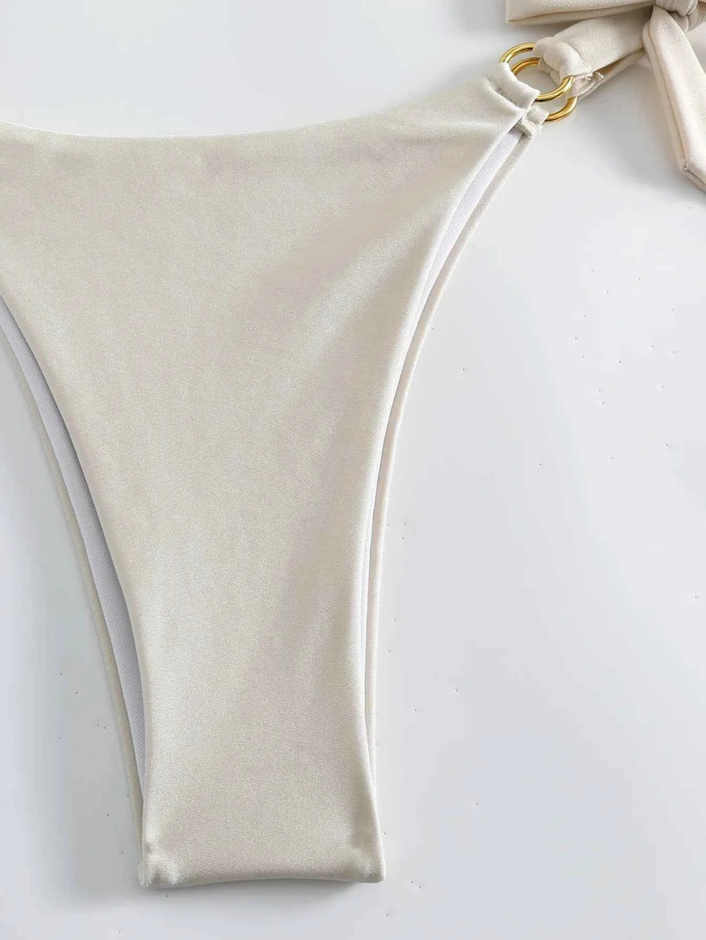 Micro Bikini Sexy Women Swimsuit 2024 Solid Beige Halter Ring Linked Push Up Mini Bikinis Summer Bathing Suit Thong Swimwear