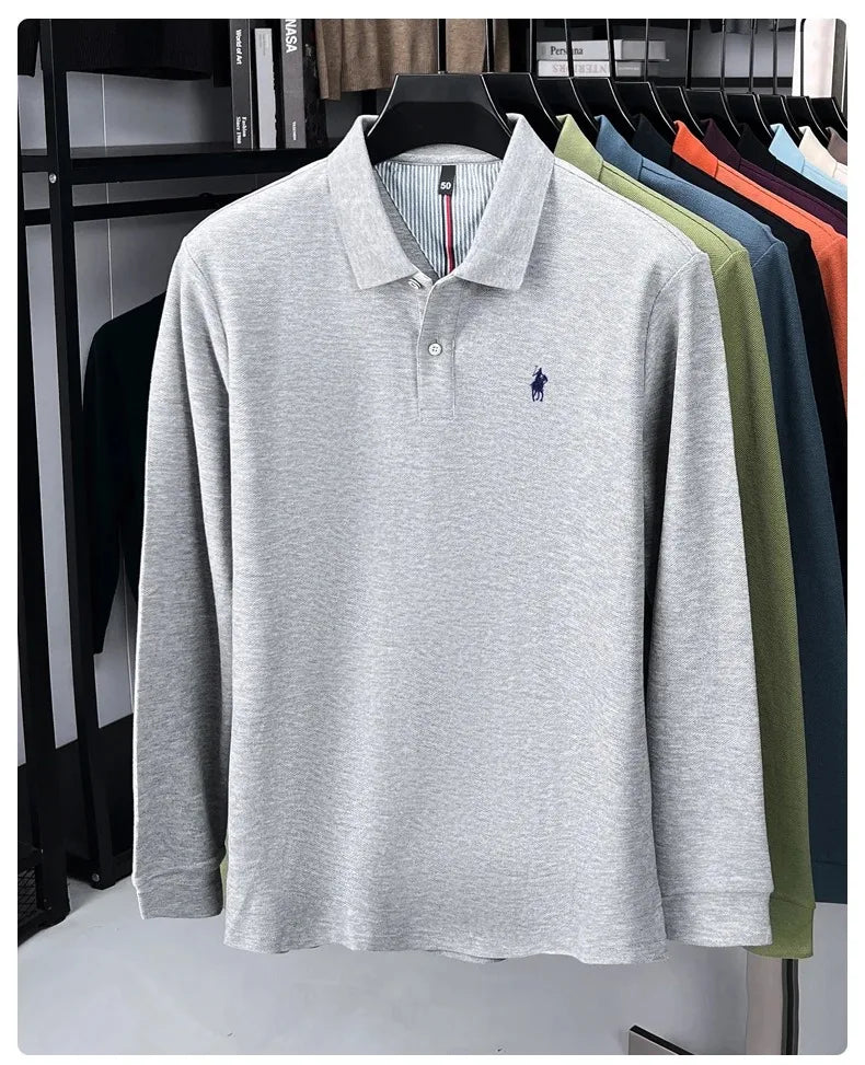100% cotton high-end brand long sleeve polo shirt new Paul pony embroidery luxury comfort men's business leisure lapel T-shirt