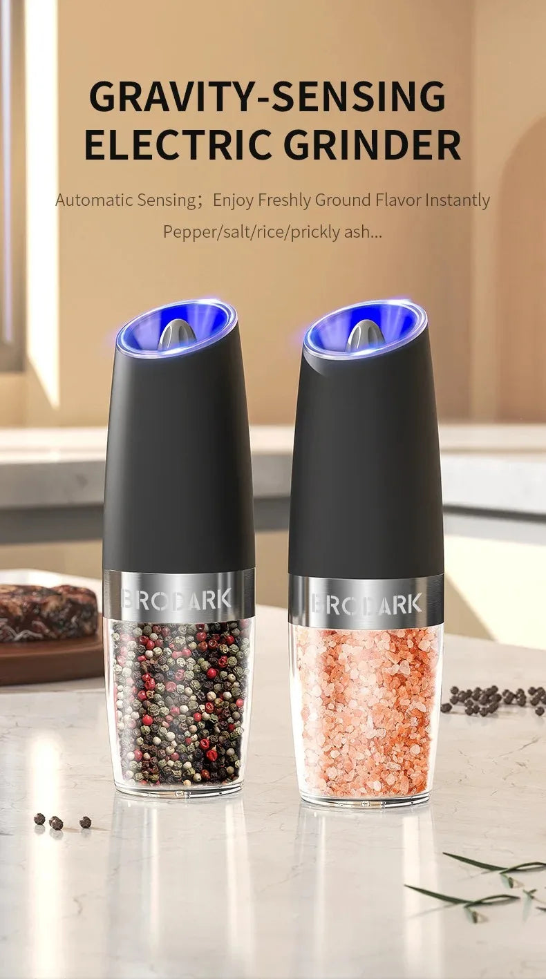 Electric Pepper Grinder Stainless Steel Automatic Gravity Shaker Salt Pepper Grinder Spice Mills Grinding Tools Kitchen Gadgets