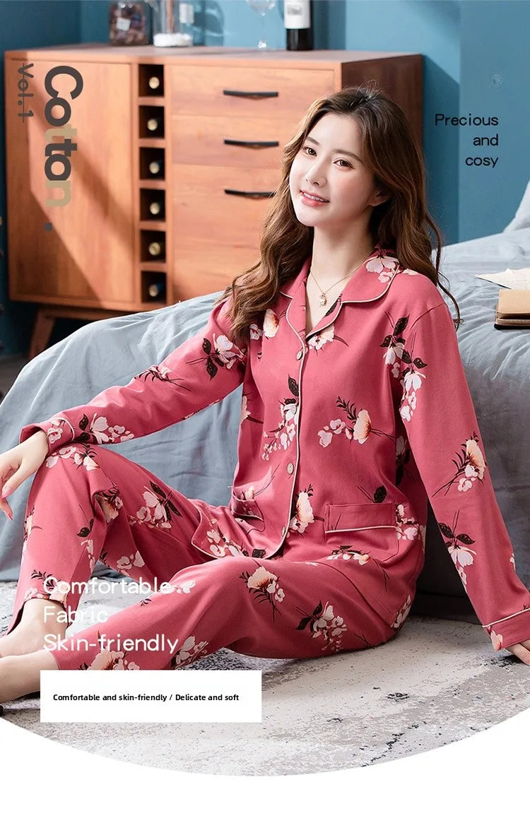 100% Pure Cotton Long Sleeve Sleepwear Set for Elderly Women Spring Summer Autumn Home Clothes Outwear Comfortable Home Suit