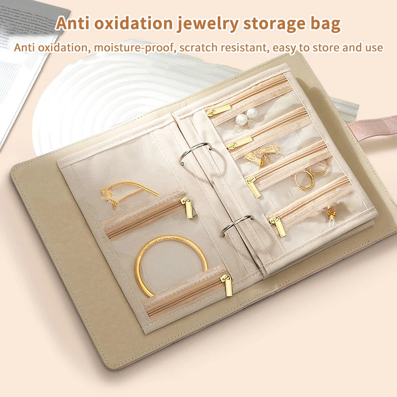 Waffle Pattern Jewelry Organizer PU Leather Anti Tarnish Storage Pouch with Multiple Compartments for Travel