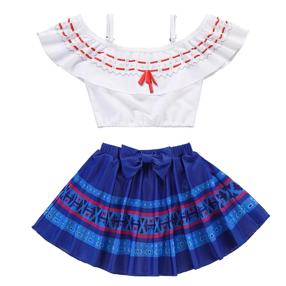 Encanto Mirabel Isabela Cosplay Carnival Costume Girls Swimsuit 2 Piece Sets Summer Swimwear Bikini Beach Party Set 3-10Yrs