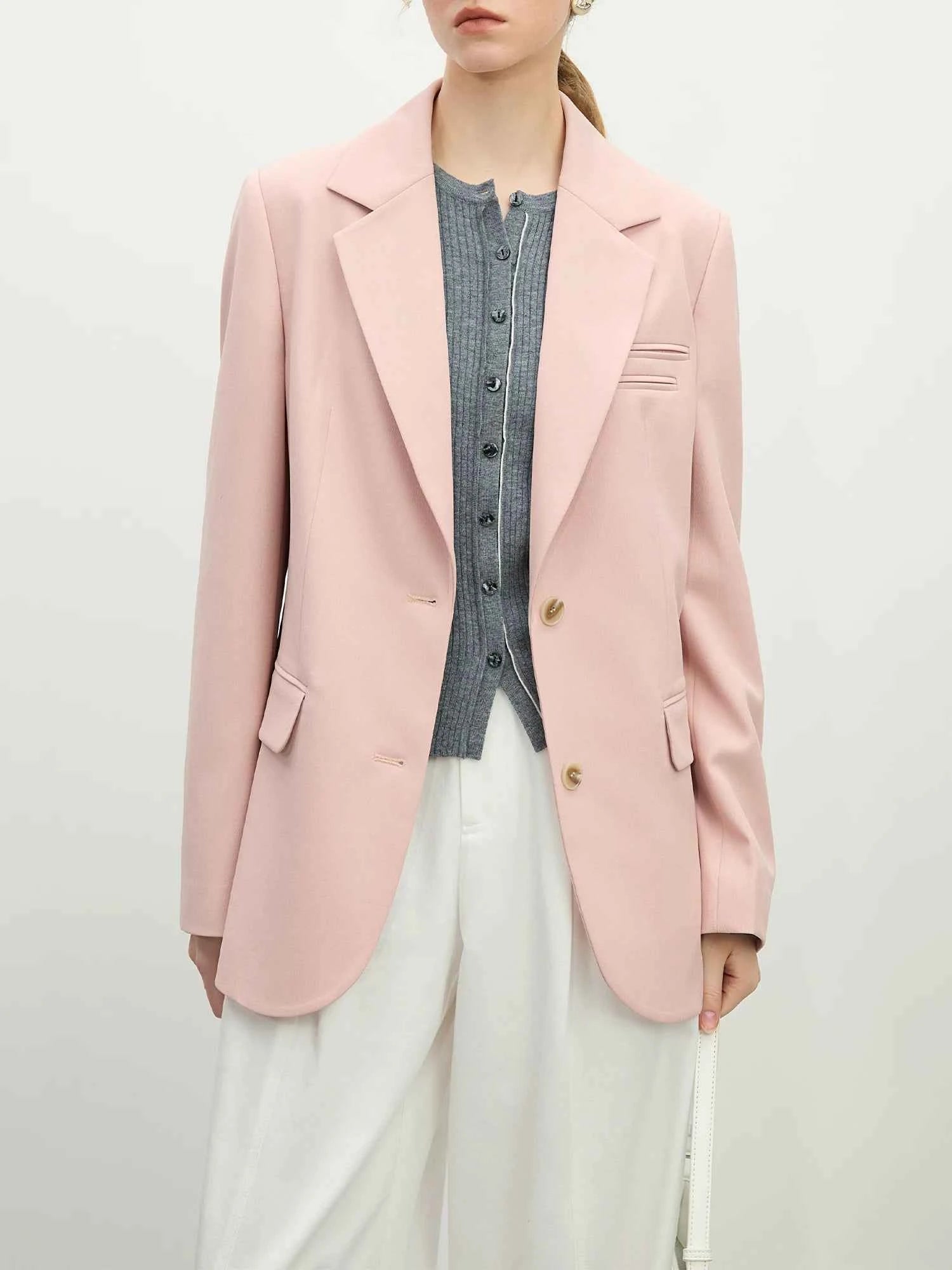 FSLE Pink Grey Elegant Style Casual Blazer Jacket for Women 2025 Spring New Design Versatile Streetwear Chic Outfits 25FS11224