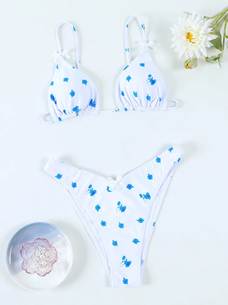 Triangle Bikinis Bow Swimsuit Women Sexy Swimwear Bandage Bikini Set Summer Biquini Female Beachwear Low Waist Thong Swimsuits