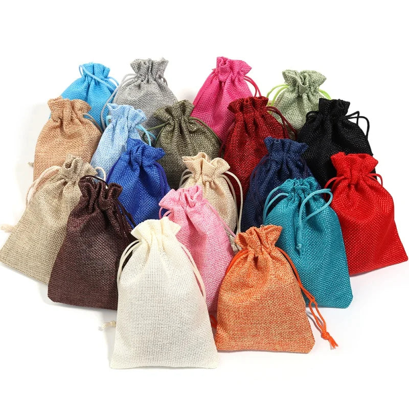 5Pcs Mix Color Linen Bag Drawstring Gift Bag Jewelry Craft Storage Bag Fashion Jewelry Organizer Gift Bag Jewelry Pouches Supply