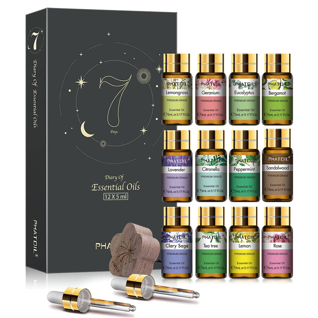 PHATOIL 15pcs Essential Oils Set for Diffuser Humidifier Candles Making-5ml Lavender Vanilla Peppermint Rosemary Aroma Oil