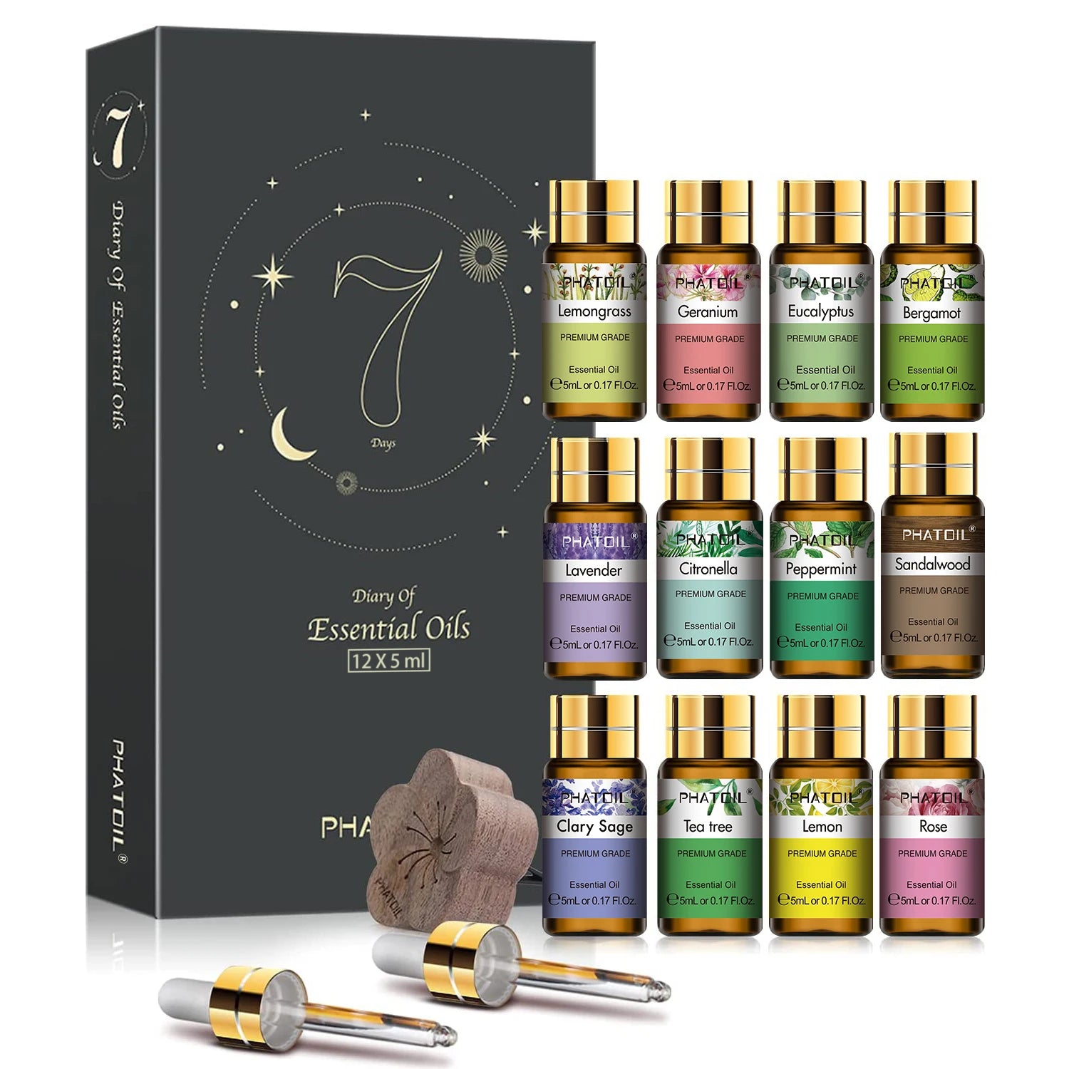 PHATOIL 15pcs Essential Oils Set for Diffuser Humidifier Candles Making-5ml Lavender Vanilla Peppermint Rosemary Aroma Oil