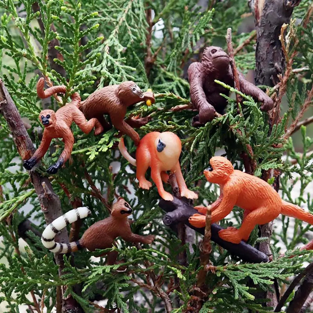 6PCS Lifelike Monkey Model Orangutans Figurine Simulation Gibbon Cubs Simulation Wild Animal Zoo Scenes Educational Toys Gift