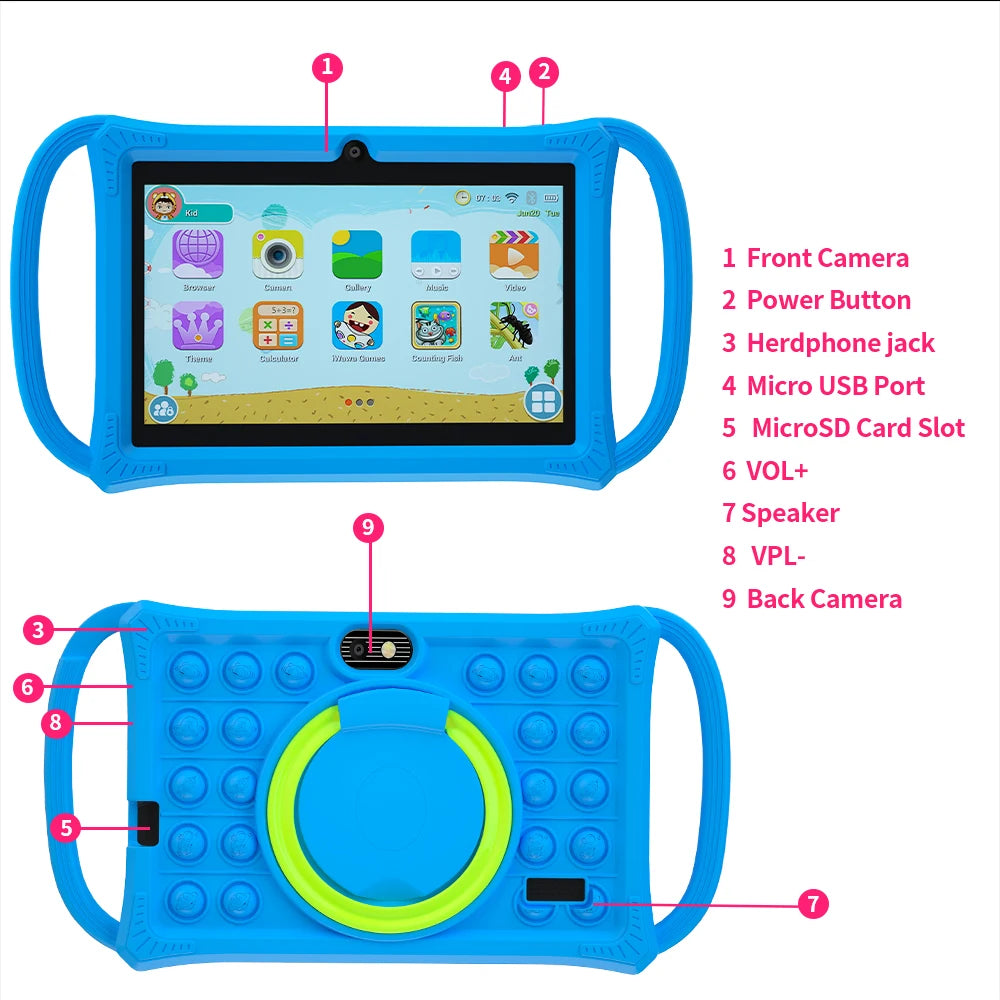 Kids Tablet 7.0 Inch  Android 12 Quad Core 4GB RAM+64GB ROM 4500mAh Dual Camera WiFi Parental Control