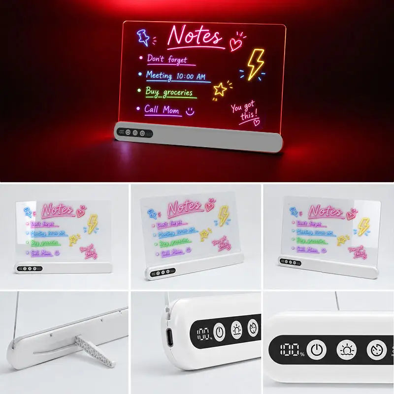 LED Neon Drawing Board with Timer and Battery Display