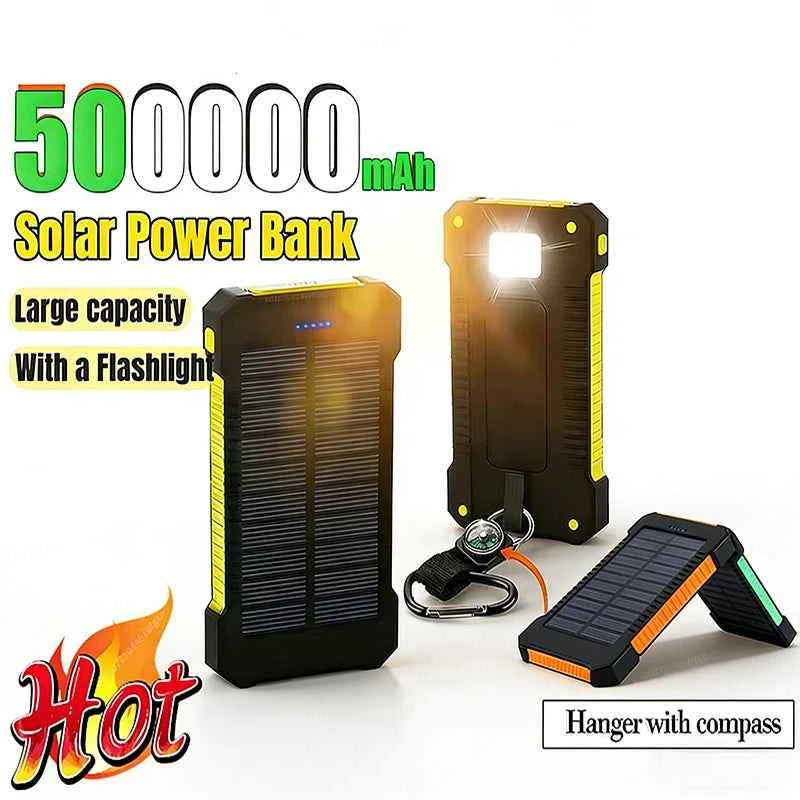 500000mAh Waterproof Outdoor Solar Power Bank Dual USB Travel Portable Solar Phone Charger Solar Powerbanks for Xiaomi Camping