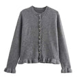 HXAO Sweater Cardigans Ruffle Long Sleeve Knitted Cardigan For Women Autumn Bolero Knitwears Button-Down Bluey Gray Cardigan