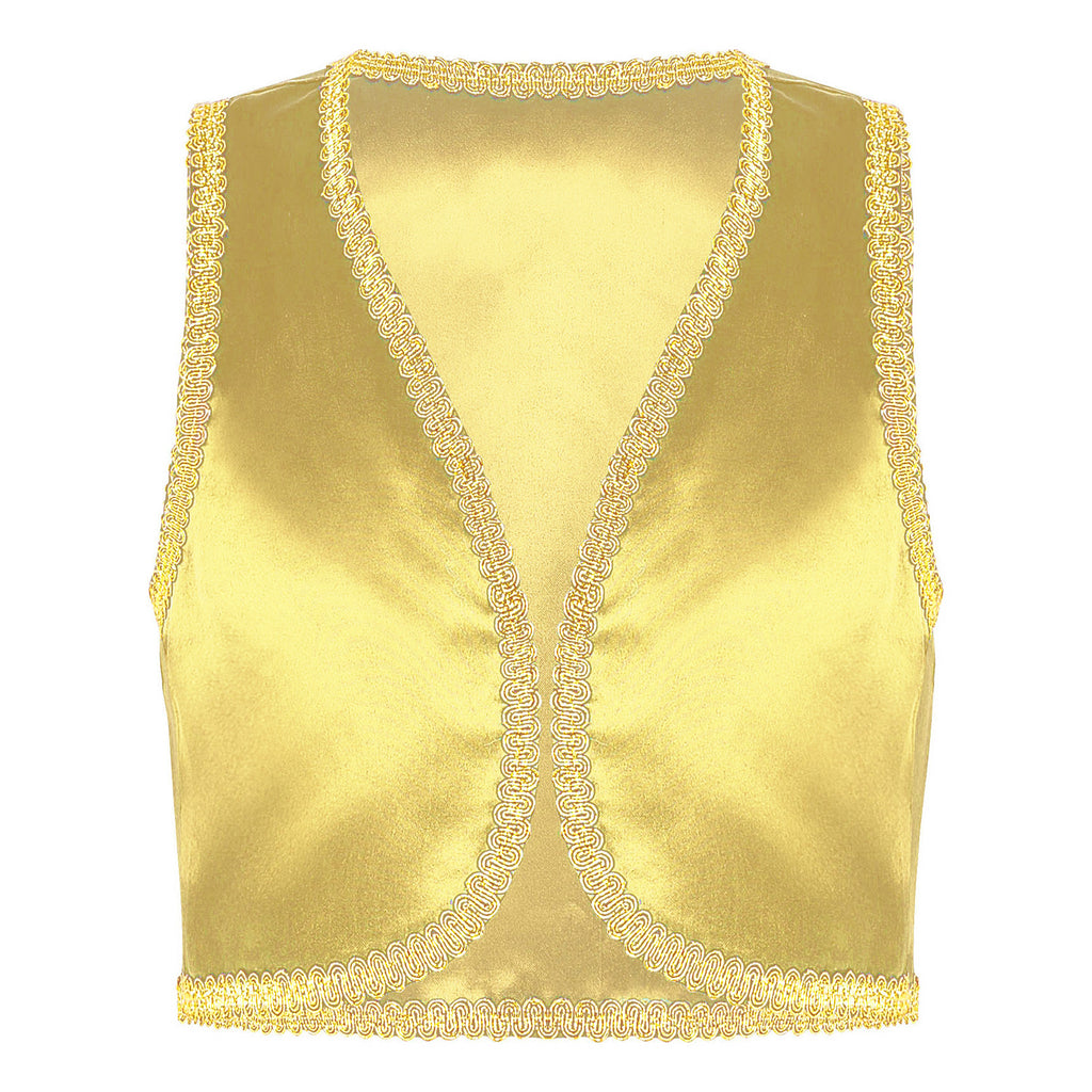 Children Boys Arabian Prince Costume Genies Vest Open Front Golden Genies Waistcoat for Party Halloween Cosplay Fancy Dress Up