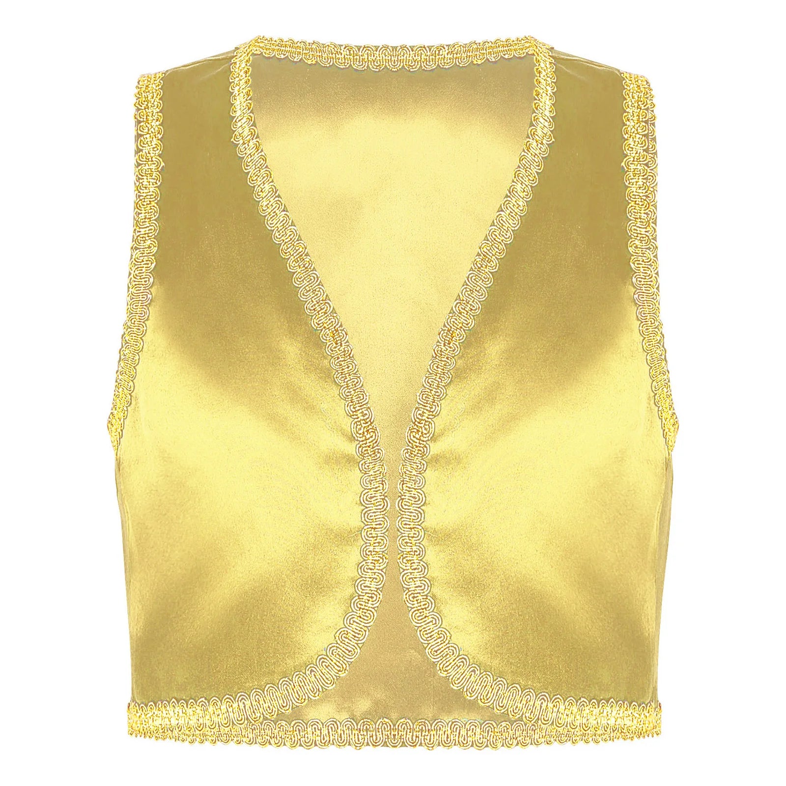 Children Boys Arabian Prince Costume Genies Vest Open Front Golden Genies Waistcoat for Party Halloween Cosplay Fancy Dress Up
