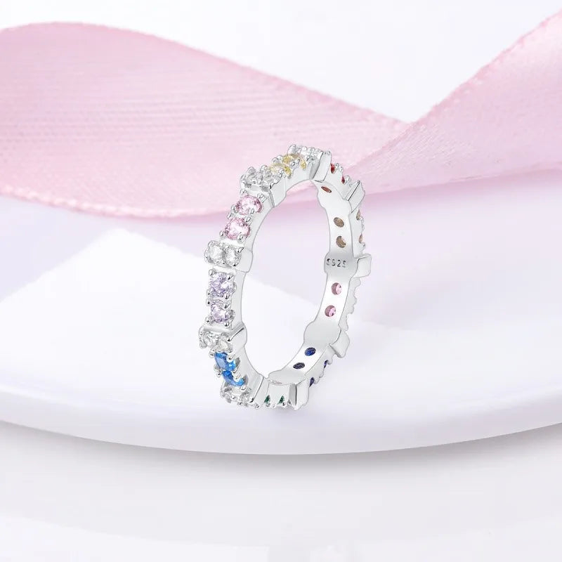 MISEFF Real 925 Sterling Silver Double Rings Simple Color Zircon Rings For Wedding Engagement Birthday Silver Jewelry Gift