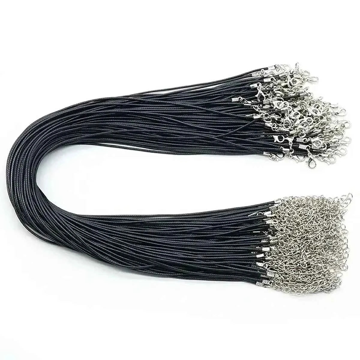 50-100Pcs Leather Necklace Chains Bracelet Cord Clasps for Pendants, Bulk Waxed Rope Necklace String, Jewelry Making Supplies