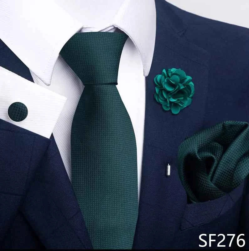Luxury Mens Ties Floral Black Gold Ties Paisley NeckTie Pocket Square Cufflinks Brooch Set Men's Wedding Party Tie