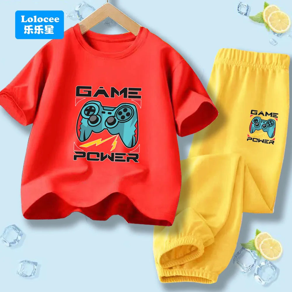 Kids Game Controller 2-Piece Outfit Set Short-Sleeve T-Shirt + Pants Summer Clothes Set for Boys Fashion Clothing YXJ01