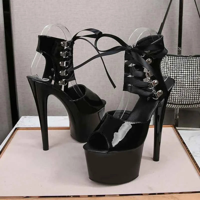 Shoes Women Platform Pole Dance Sandals 15CM 17CM 20CM High Heels Patent leather Gladiator Ladies Sandals Thick Bottom Stripper