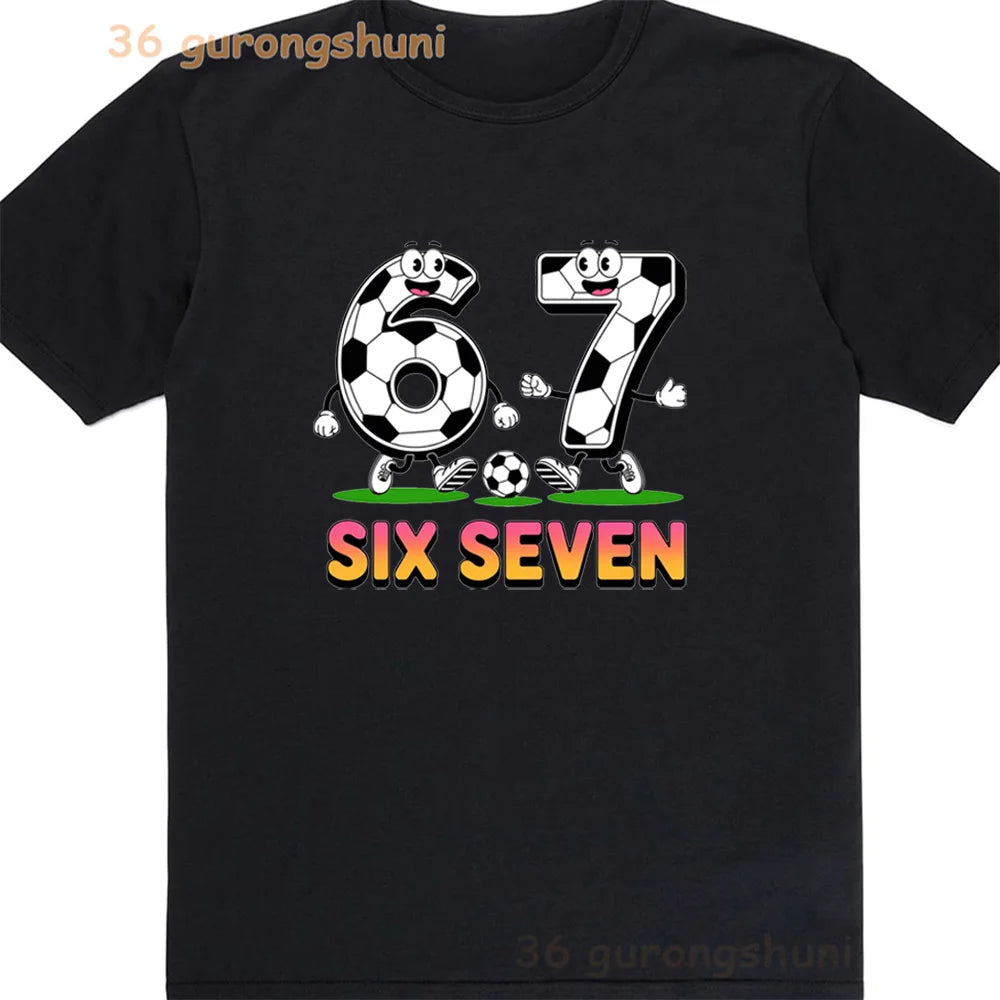 Children 67 print Clothes Kids black T Shirt For Boys Shirts baby T-shirts 6 7 summer Tops For Girl clothing boy Short Sleeve