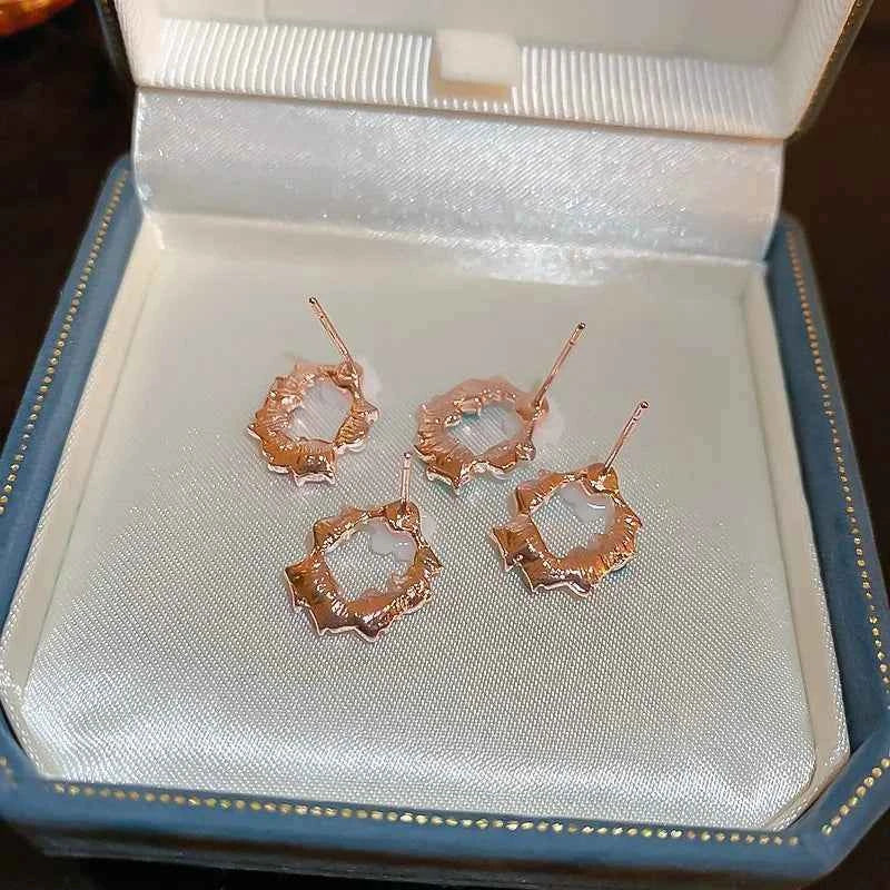 Colorful Flower Earrings Imitation Pearl Geometric Stud Earrings For Women Sweet Elegant Earrings For Party Banquet Jewelry Gift