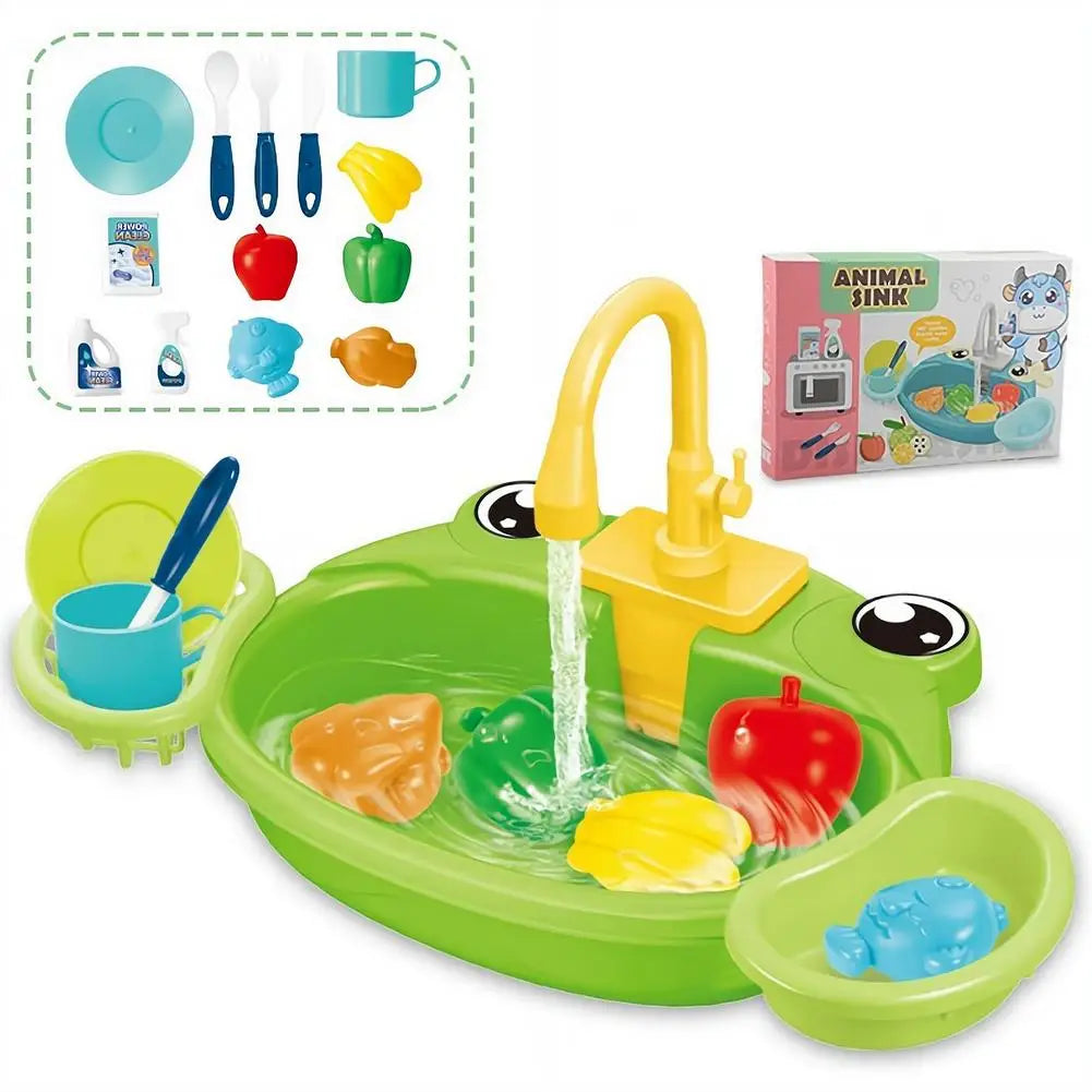 Kids Kitchen Sink Toys Electric Dishwasher Playing Toy with Running Water Pretend Play Food Fishing Toy Role Playing Girls Gift