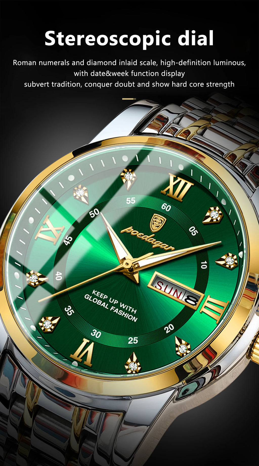 POEDAGAR Original Classic Man Watch Waterproof Luminous Date Week Watches for Men Quartz Stainless Steel Luxury Men's Wristwatch