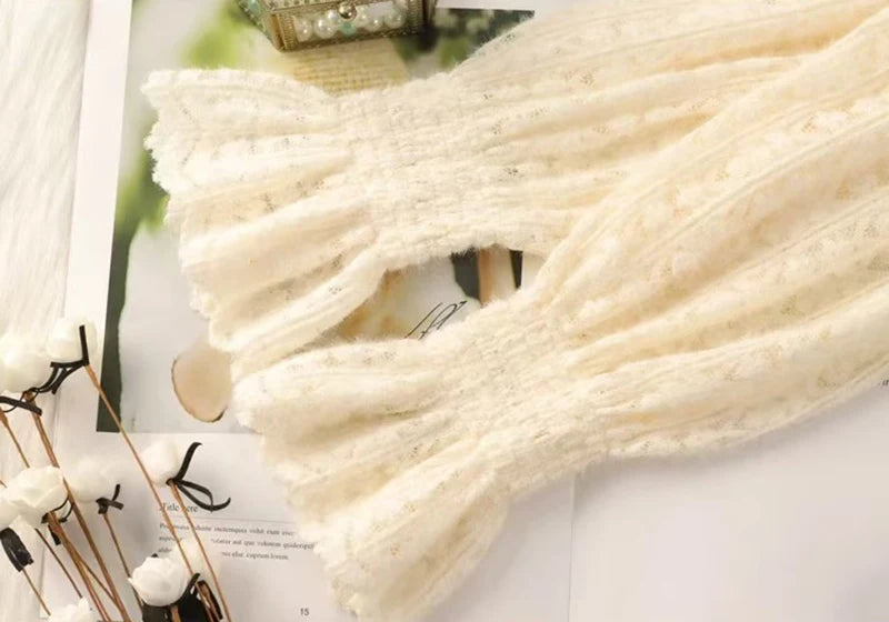 Lace Half Turtleneck Knitted Sweater Women Fall Winter Thick Warm Long Sleeve Pullover Korean Chic Slim Hollow Out Jumper New