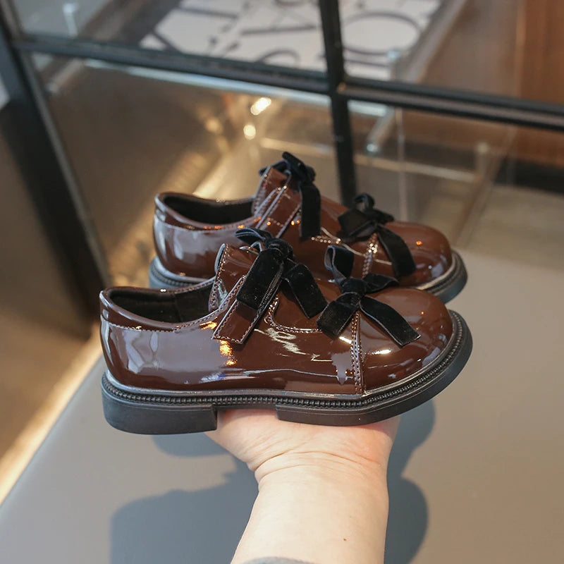 Chic Girls Black Mary Jane Shoes with Double Bowknot Spring Autumn Kids Princess Leather Shoe Fashion Causal Children Flat Shoes