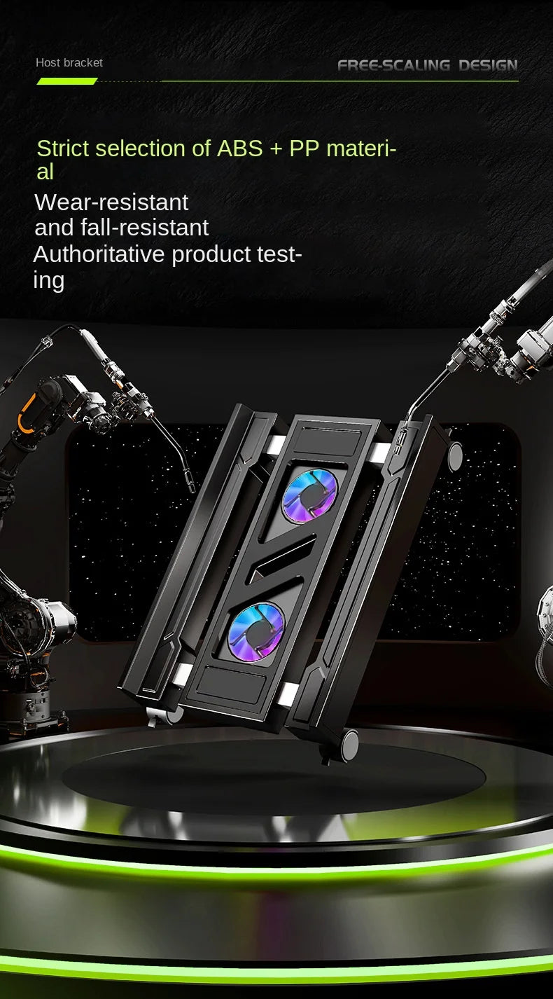 Mobile PC Tower Stand Adjustable Computer CPU Holder Telescopic Desktop Stand CPU Cart with RGB Cooling Fan Heat Dissipation