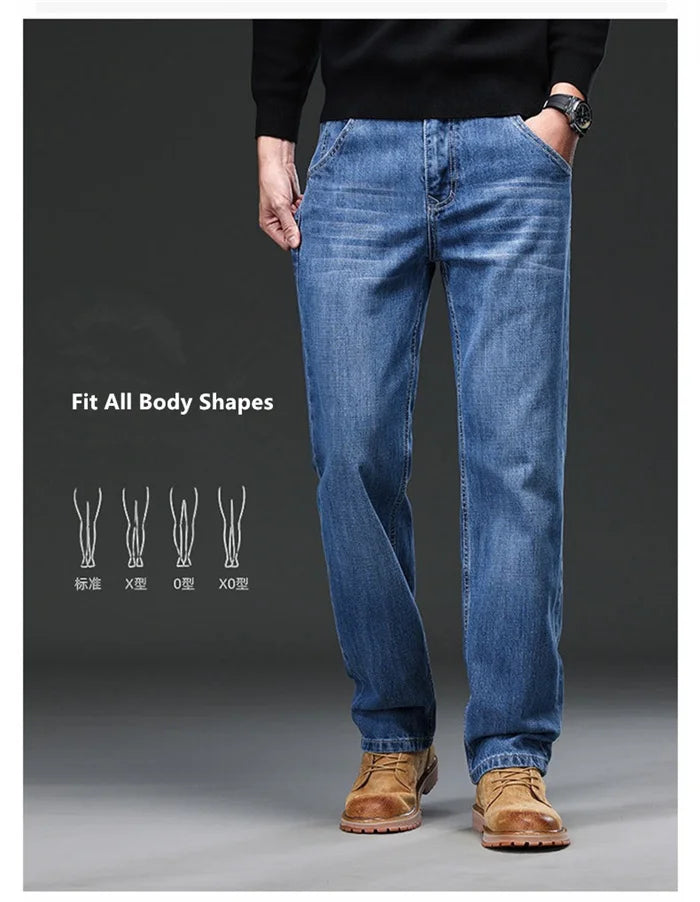 2026 Men Jeans 100% Cotton Thick Straight Plus Big Size 42 44 46 48 140KG Loose Classic Black Denim Trousers Casual Pants