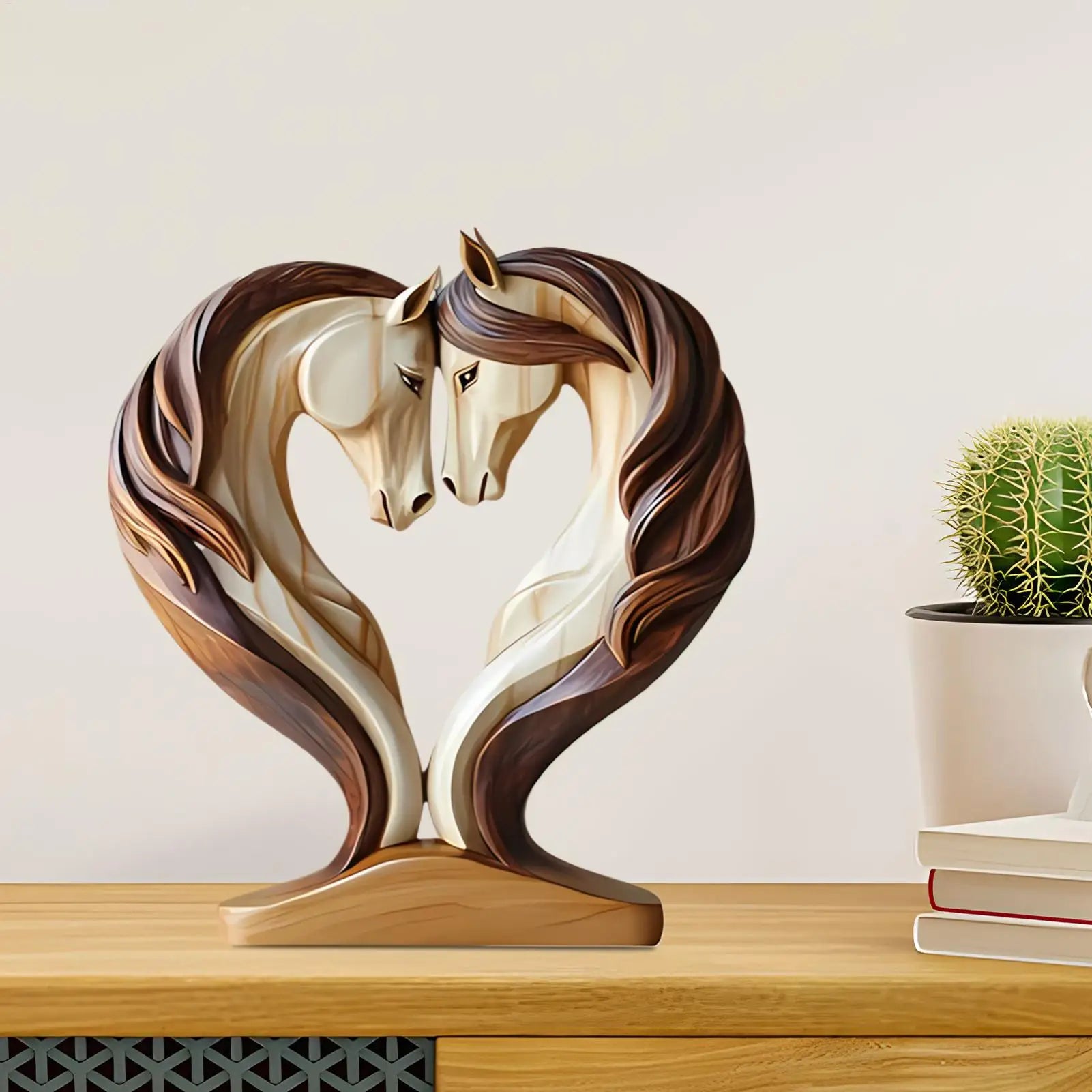 2D Wood Horse Room Decor Horse Statues Home Decor Snuggle Pose Animal Sculpture For Workplace Exhibition Hall Shelf Living Room