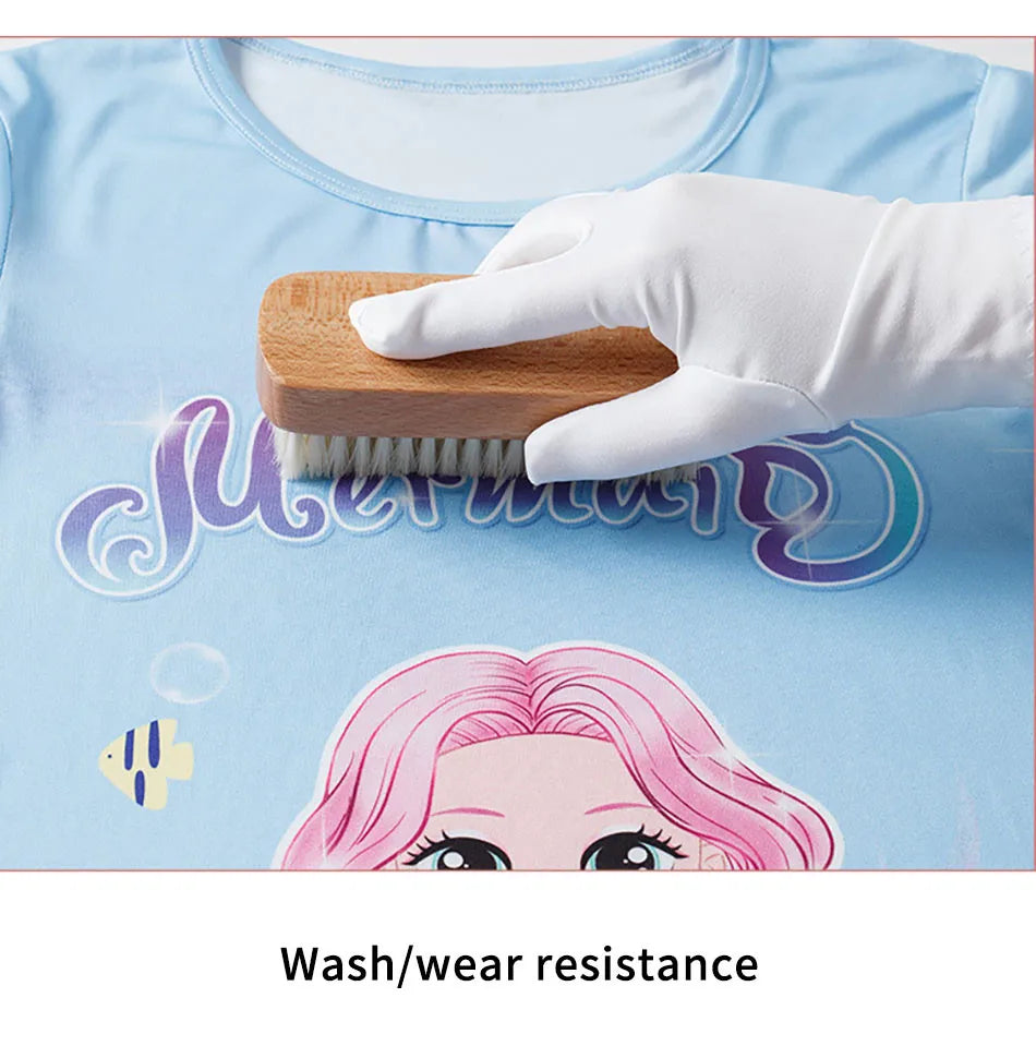 Girl Mermaid Dress Children Short Sleeve Summer Princess Dress Breathable Cartoon Print Girls Soft Silk Nightgown Kids Sleepwear