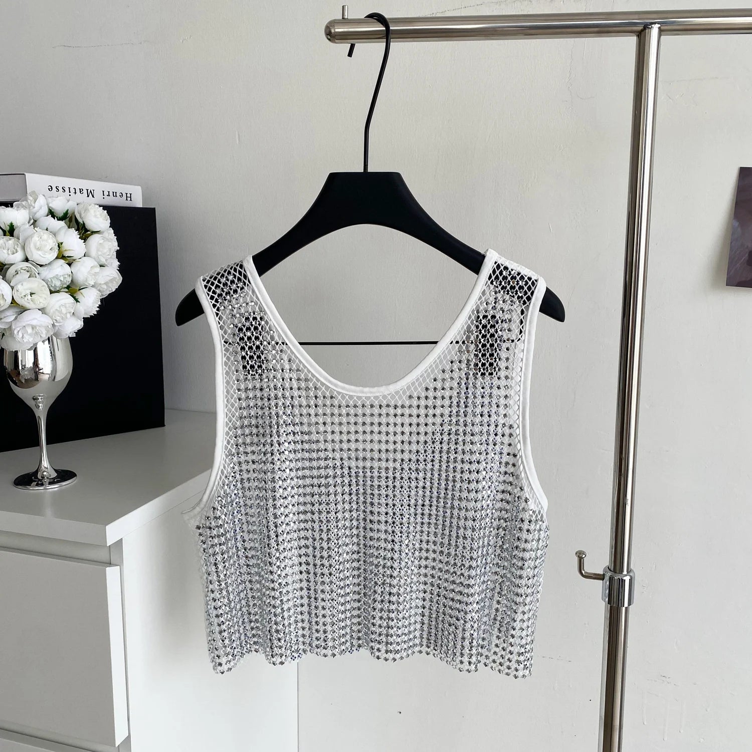Ele Svel Women's Vest Summer Me Hollow Heavy Embroidery ort Design Street Sexy Top Faion Commute Sle Slim Fit