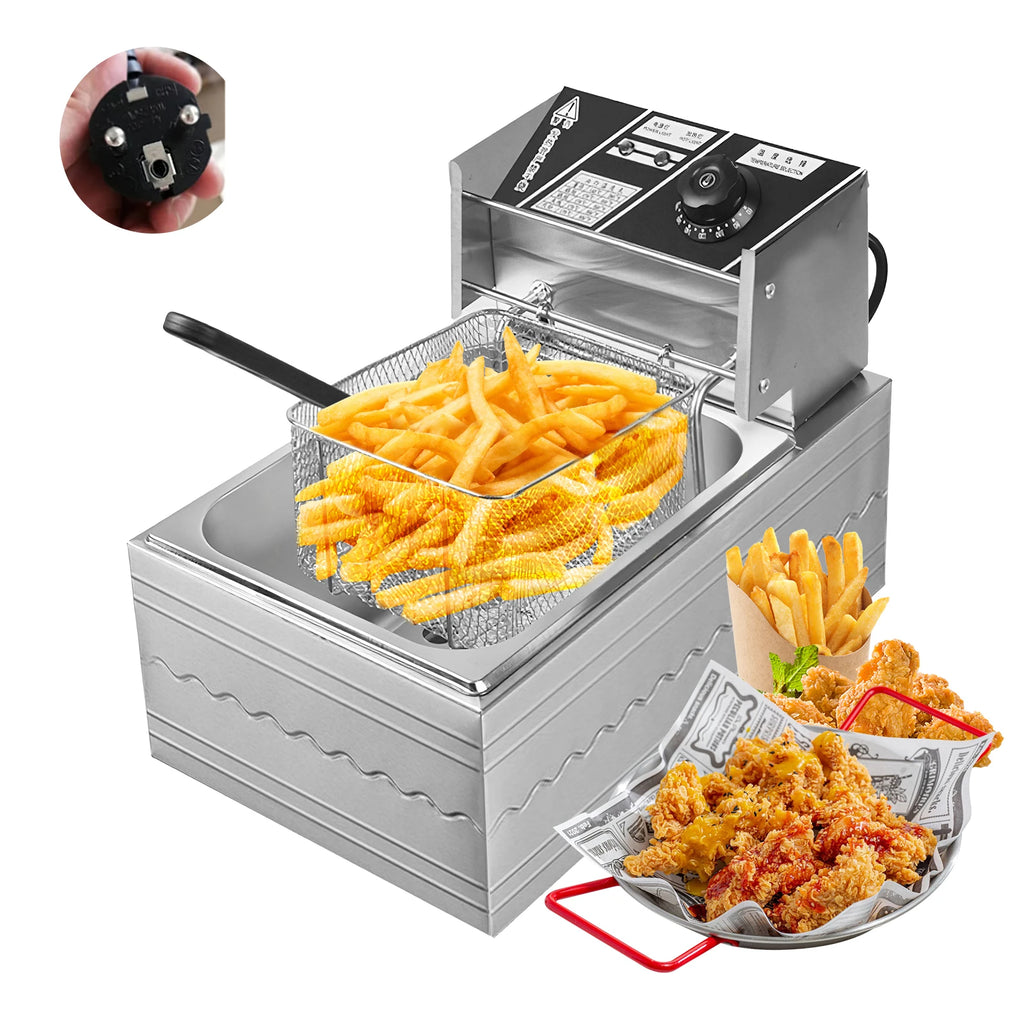 6L Electric Deep Fryer Stainless Steel Countertop Fryer with Basket for Fried Chicken French Fries with Time & Temp Control