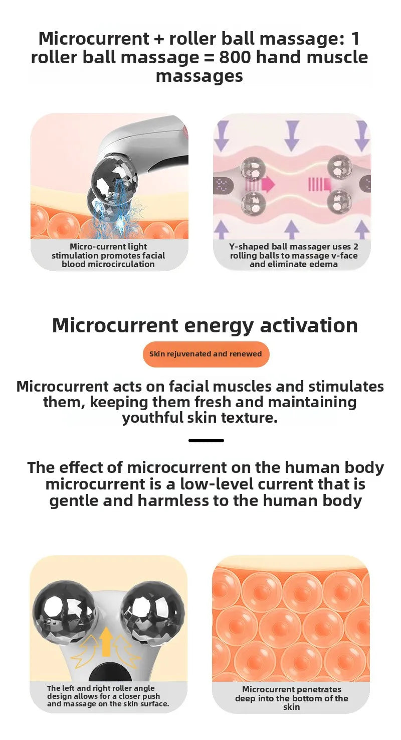 4D Roller Massage Tool Microcurrent Massager Three-dimensional Shaping Facial Neck Skin Beauty Device Handheld Electric  Adults