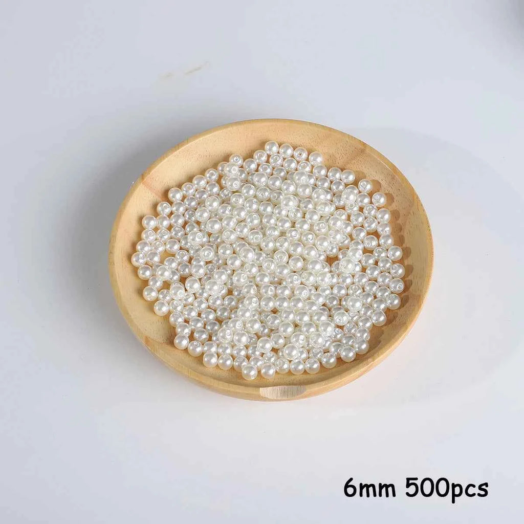 3-20mm 10-1000pcs straight hole ABS imitation pearl beige white bracelet with round beads for DIY craft jewelry making products